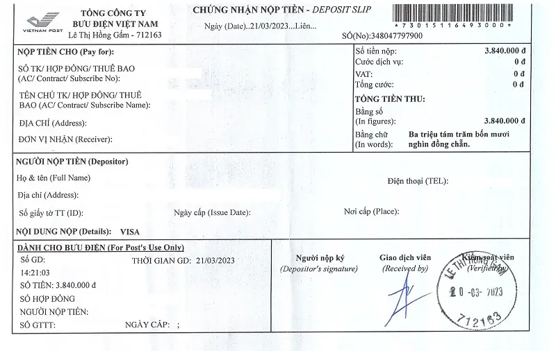 Thanh toán lệ phí xin gia hạn Visa Mỹ