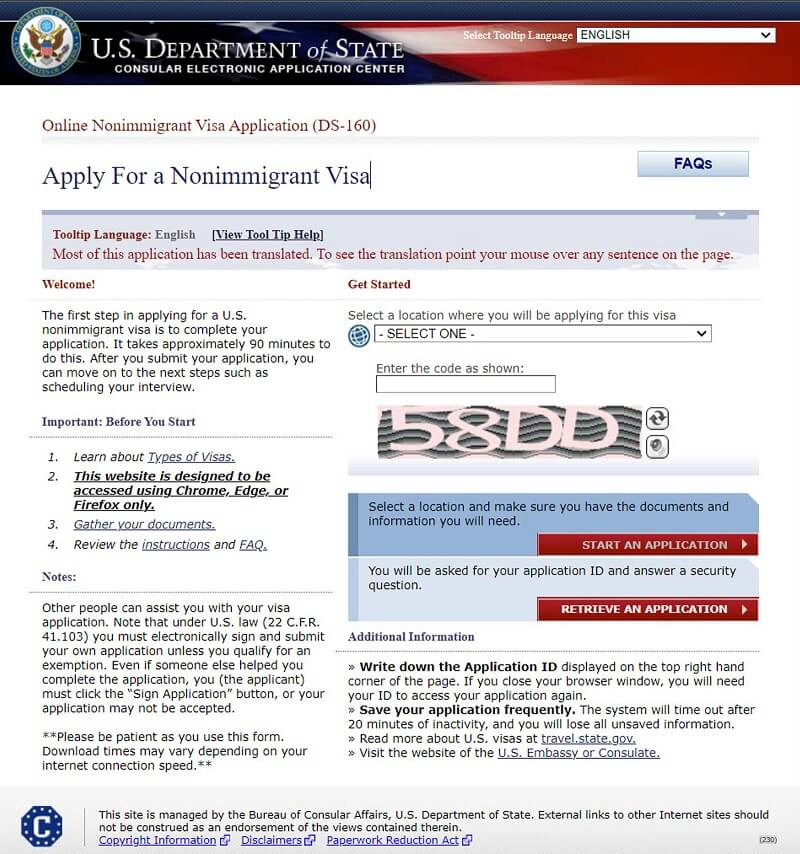 Cung cấp đầy đủ thông tin vào mẫu đơn DS-160