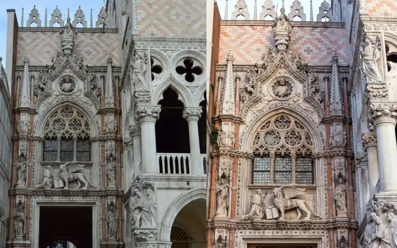 Chi tiết điêu khắc tinh xảo của Porta della Carta