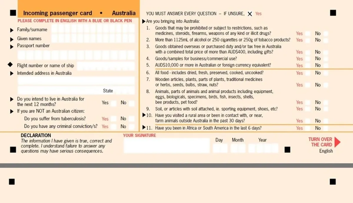 Tham khảo, nhận diện mẫu tờ khai nhập cảnh Úc