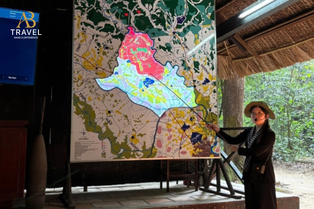 Historical map and documentary exhibit explaining the Cu Chi Tunnels during the best Cu Chi tours.